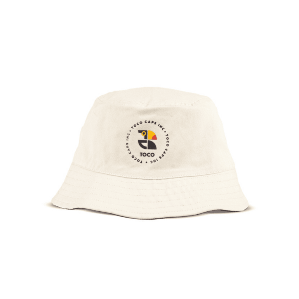 a white colour bucket caps for men with toco caps logo 